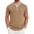 thumbnail image 1 of DARING DIVA Men's Henley V-Neck Colorblock Button Down Short Sleeve T-Shirt S Khaki, 1 of 7