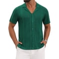 thumbnail image 1 of DARING DIVA Men's Hollow Knitted Shirt Short Sleeve Button Down Striped Shirts L Green, 1 of 7