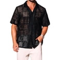 thumbnail image 1 of DARING DIVA Men's Hollow Lace Button Down Short Sleeve See Through Mesh Shirts M Black, 1 of 6