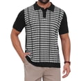 thumbnail image 1 of DARING DIVA Men's Houndstooth Summer Short Sleeve Casual Knit Polo Shirt XL Black White, 1 of 7
