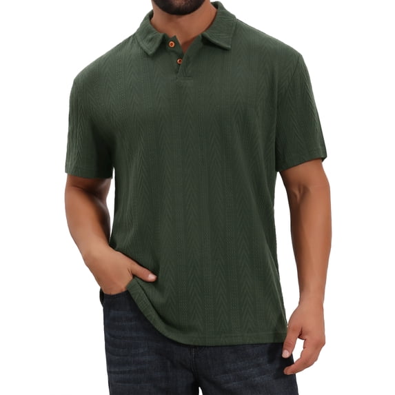 DARING DIVA Men's Jacquard Short Sleeve Button Down Collared Polo Shirts S Green