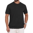 thumbnail image 1 of DARING DIVA Men's Jacquard Texture Crew Neck Short Sleeve Knitted T-Shirt M Black, 1 of 7