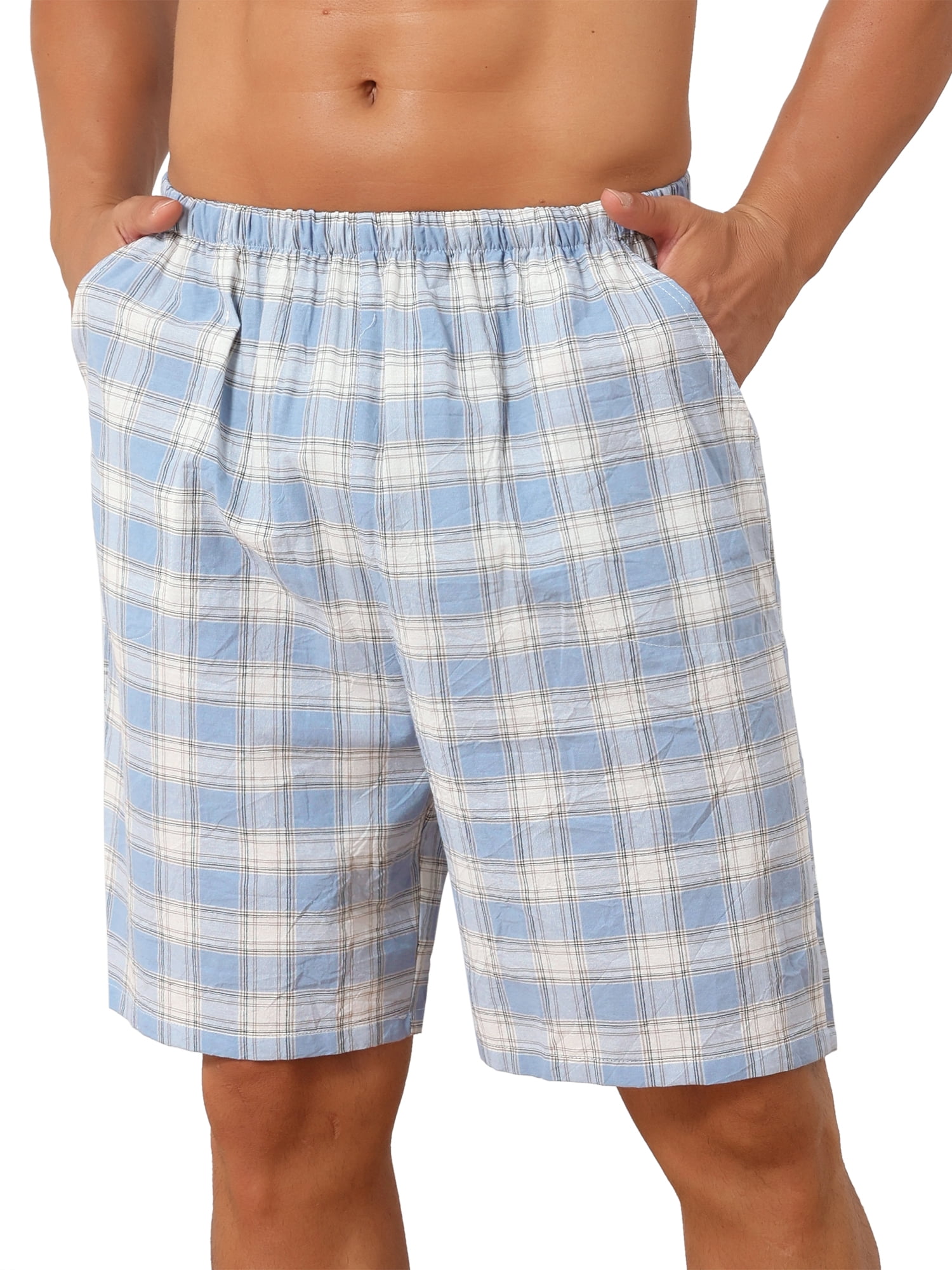 DARING DIVA Men's Lightweight Cotton Sleepwear Shorts with Pockets 28 Light Blue