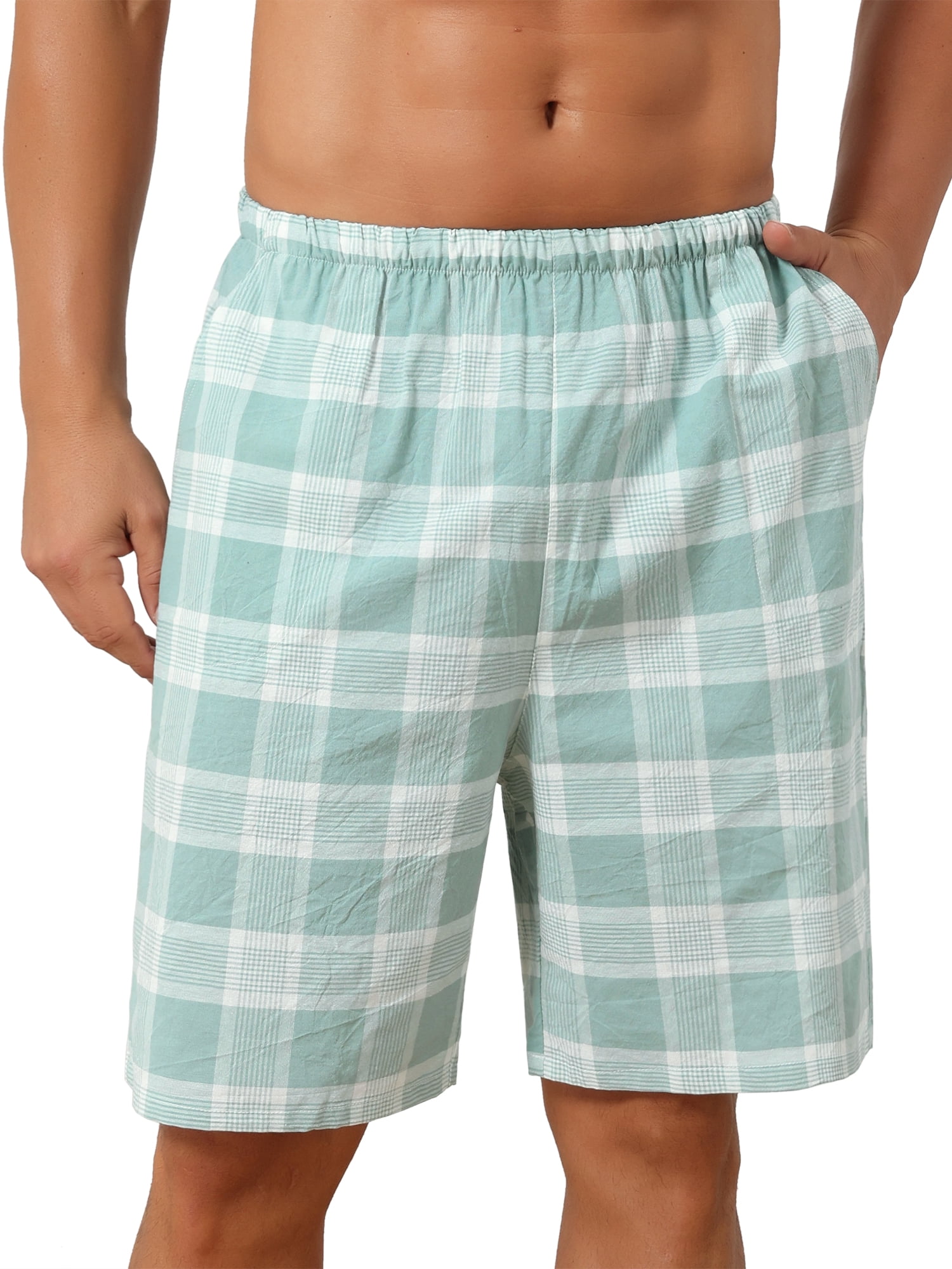 DARING DIVA Men's Lightweight Cotton Sleepwear Shorts with Pockets 28 Light Green
