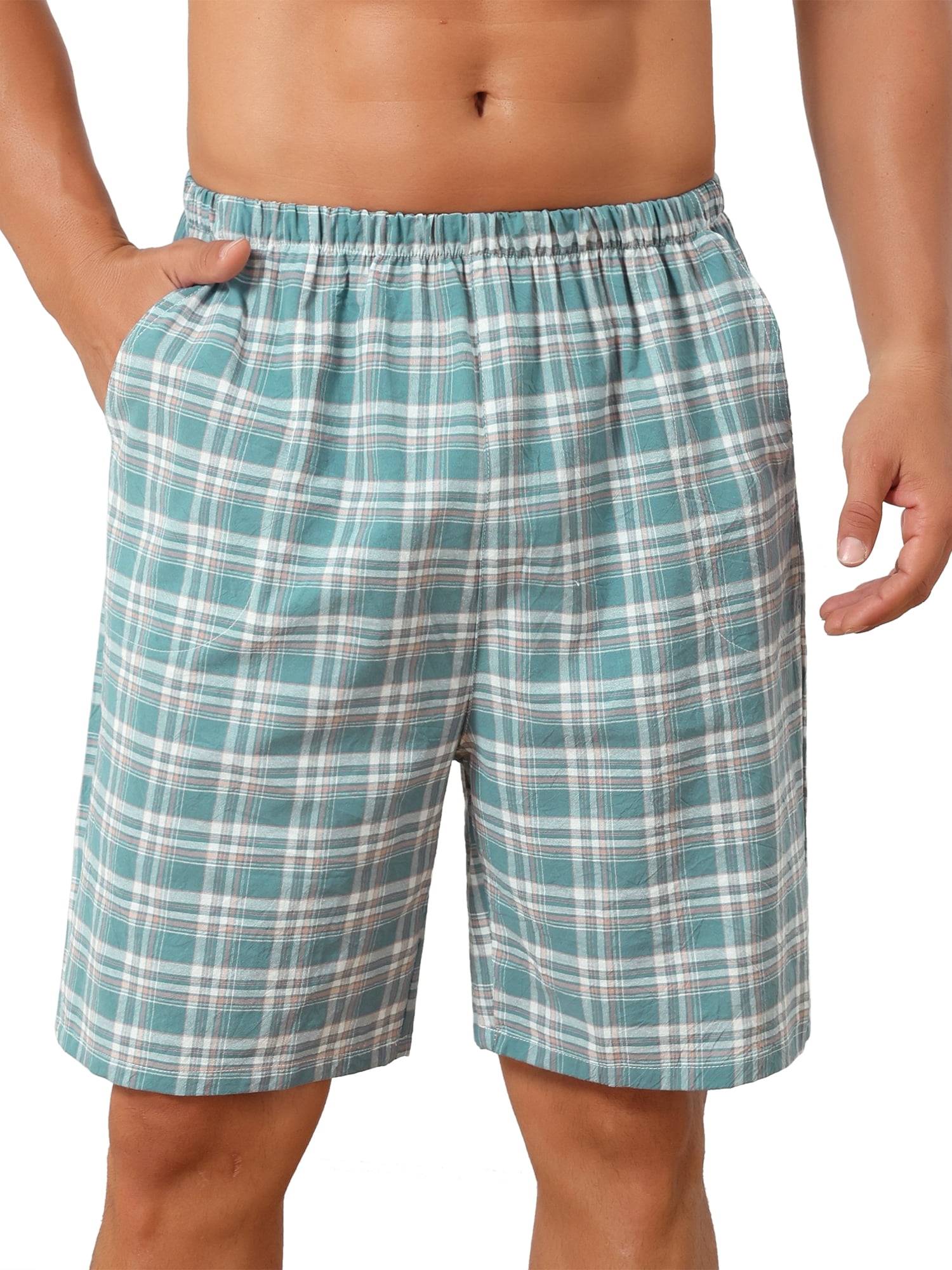 DARING DIVA Men's Lightweight Cotton Sleepwear Shorts with Pockets 34 Dark Green
