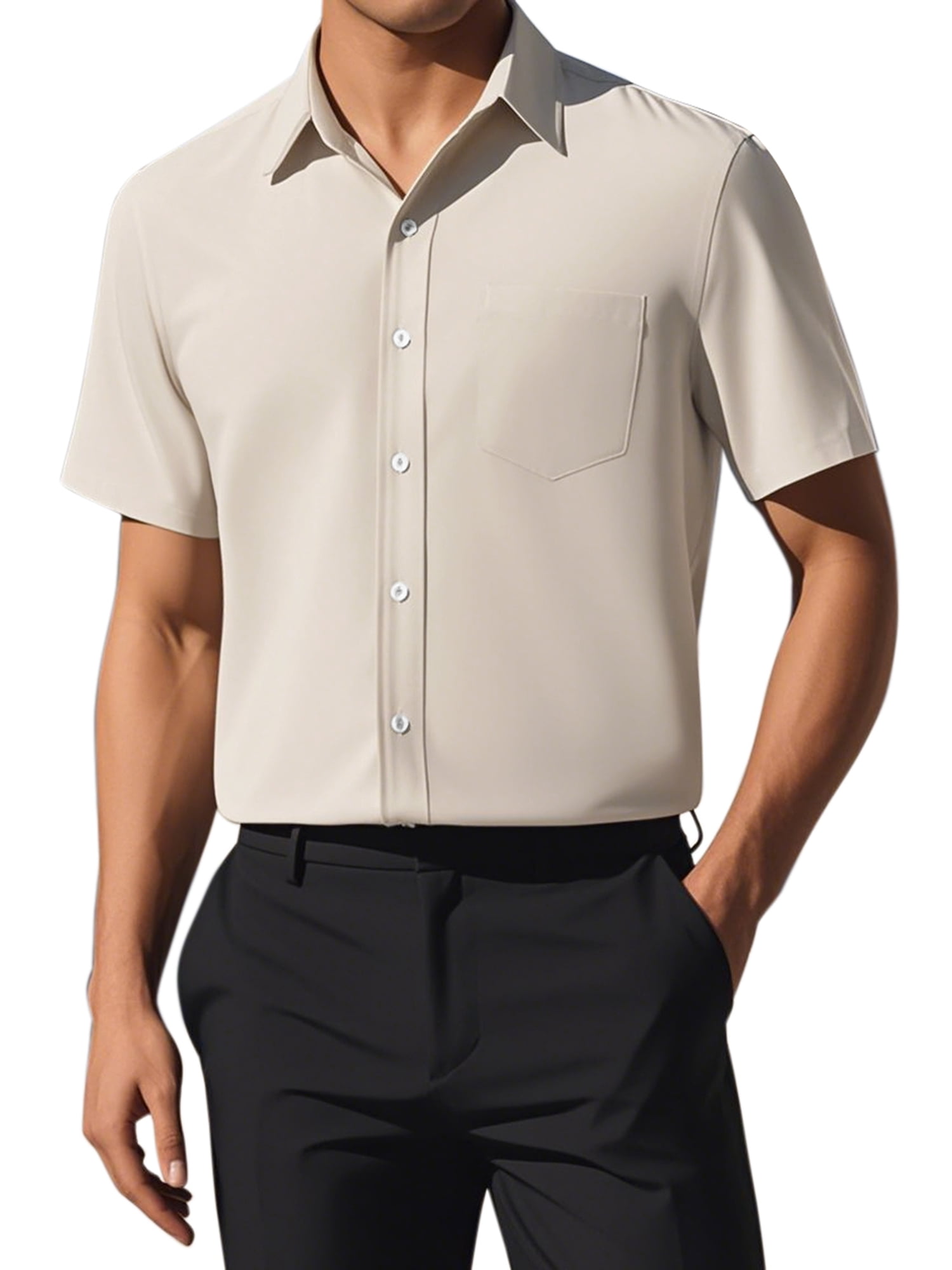 DARING DIVA Men's Linen Business Short Sleeve Button Down Formal Dress Shirts M Khaki