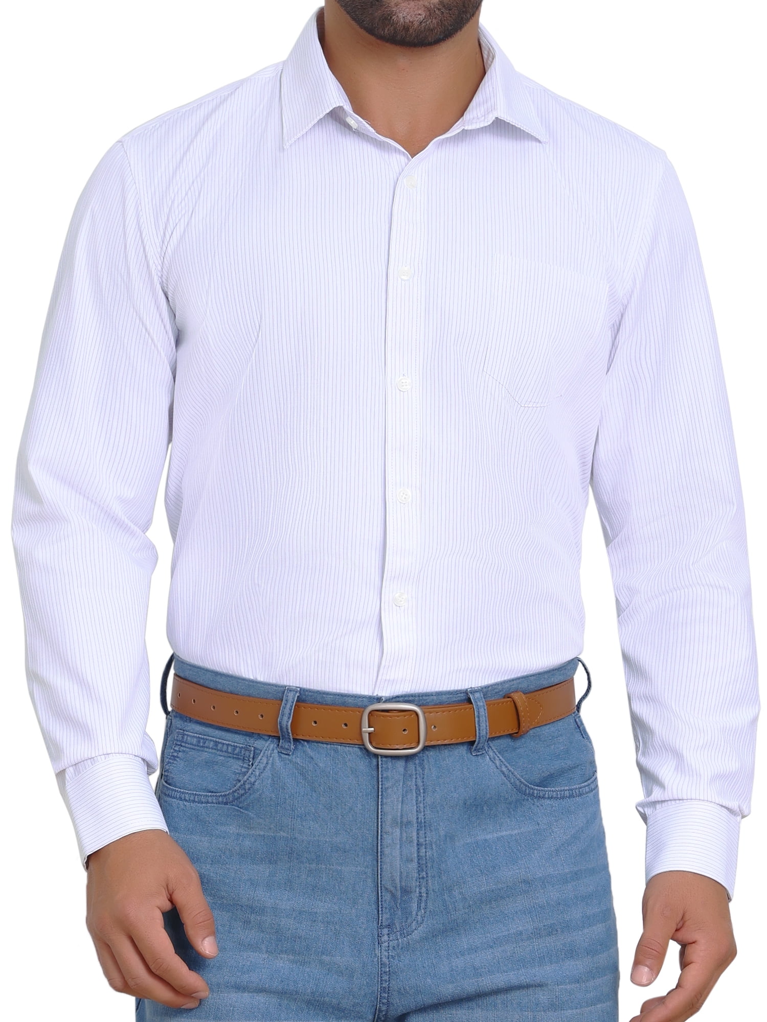 DARING DIVA Men's Long Sleeve Business Button Down Striped Dress Shirts XL Purple White