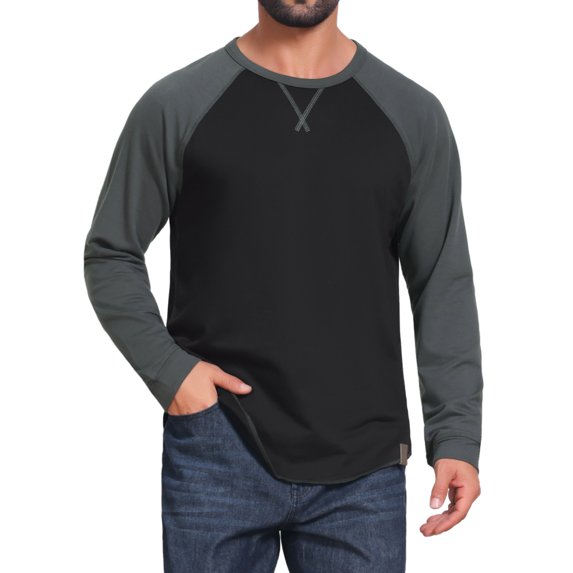 DARING DIVA Men's Long Sleeve Color Block Casual Raglan T-Shirt 2XL Gray Black