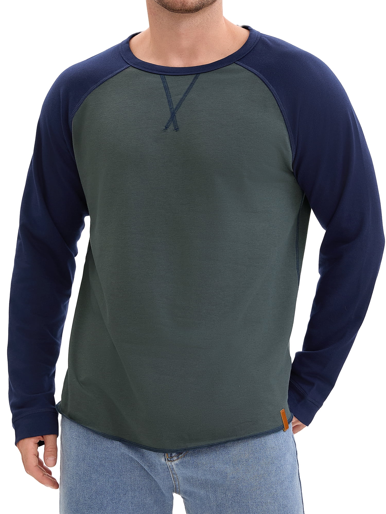 DARING DIVA Men's Long Sleeve Color Block Casual Raglan T-Shirt 2XL Gray Blue