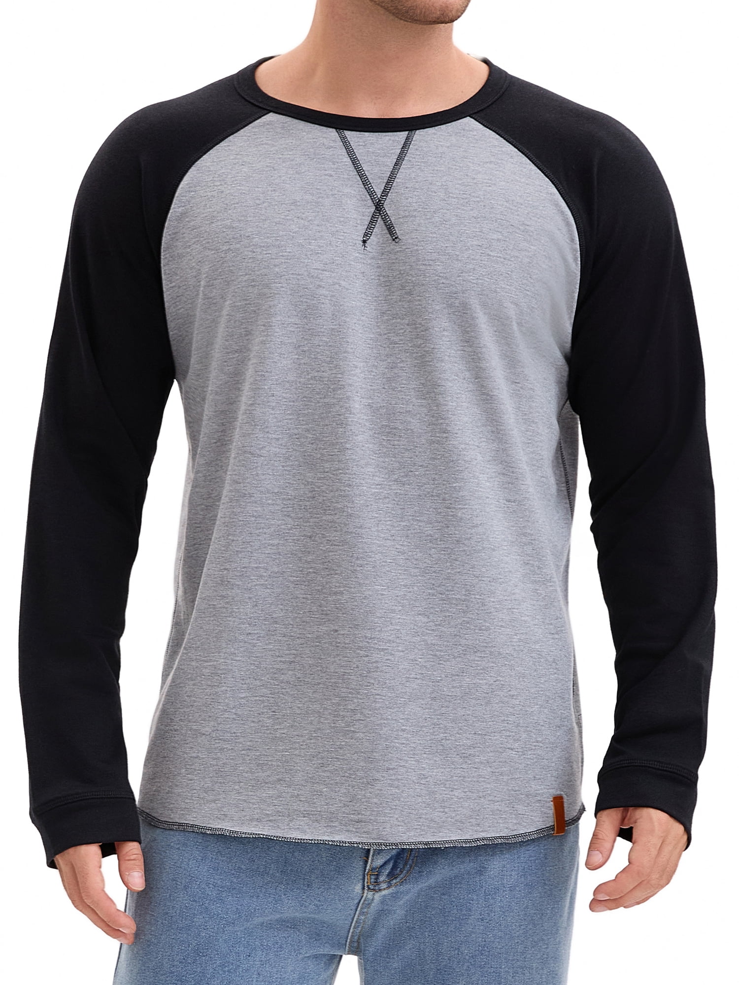 DARING DIVA Men's Long Sleeve Color Block Casual Raglan T-Shirt L Gray