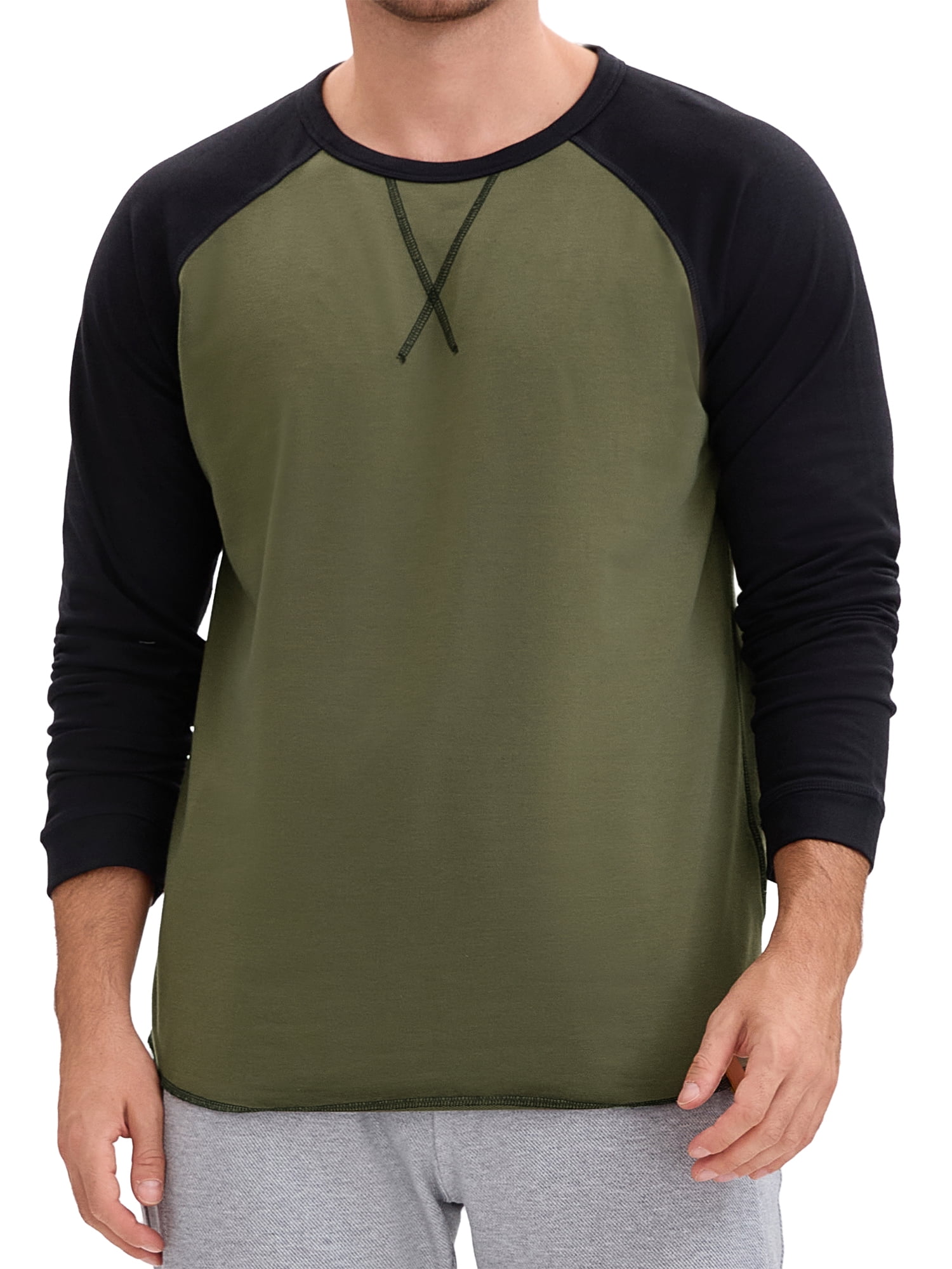 DARING DIVA Men's Long Sleeve Color Block Casual Raglan T-Shirt S Brown Black