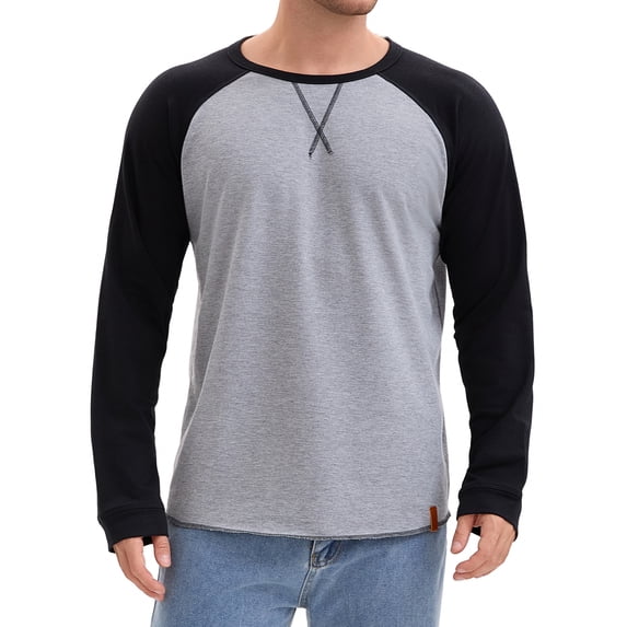 DARING DIVA Men's Long Sleeve Color Block Casual Raglan T-Shirt S Gray