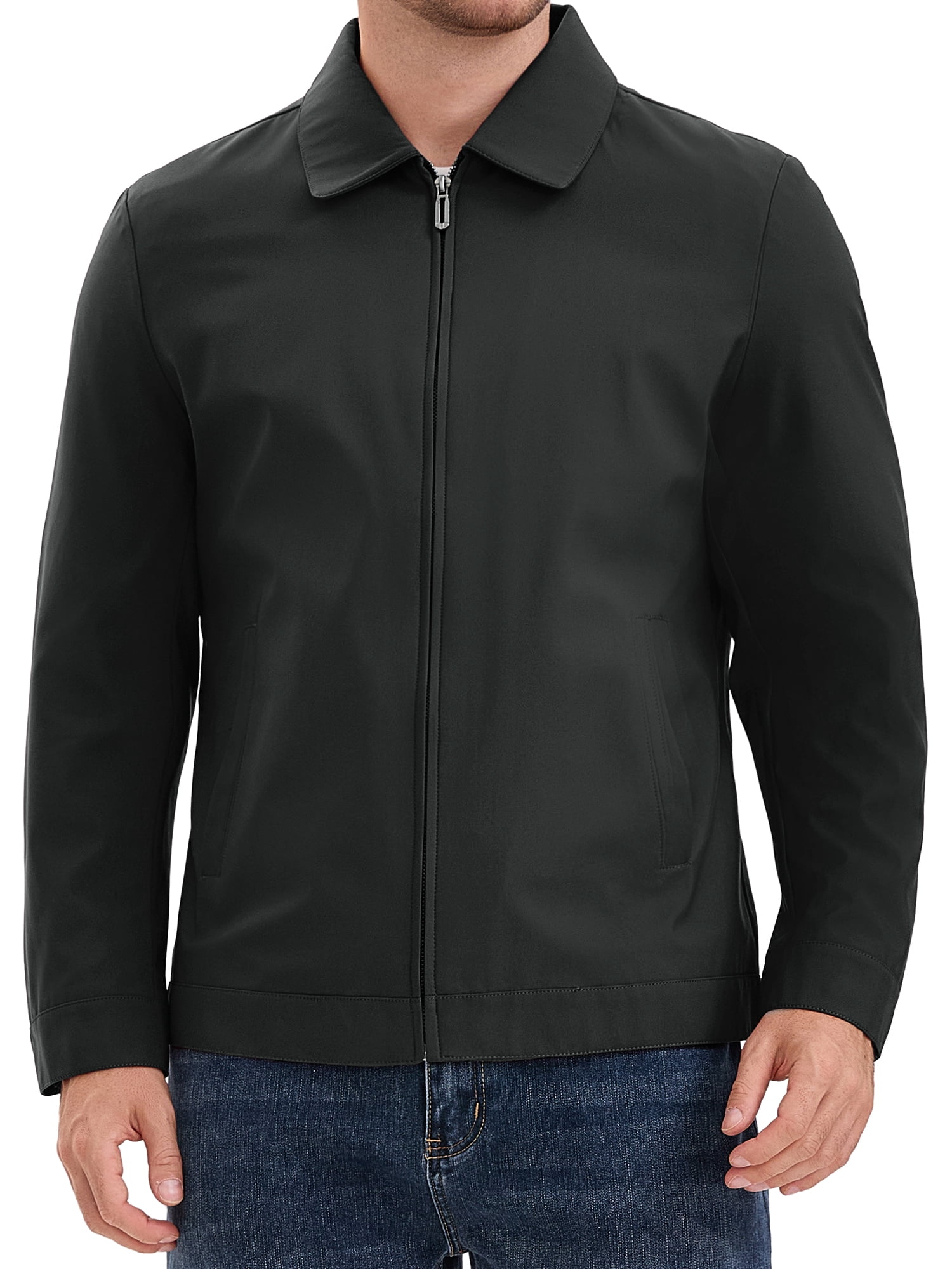 DARING DIVA Men's Long Sleeve Full Zip Up Lapel Solid Lined Jacket L Black