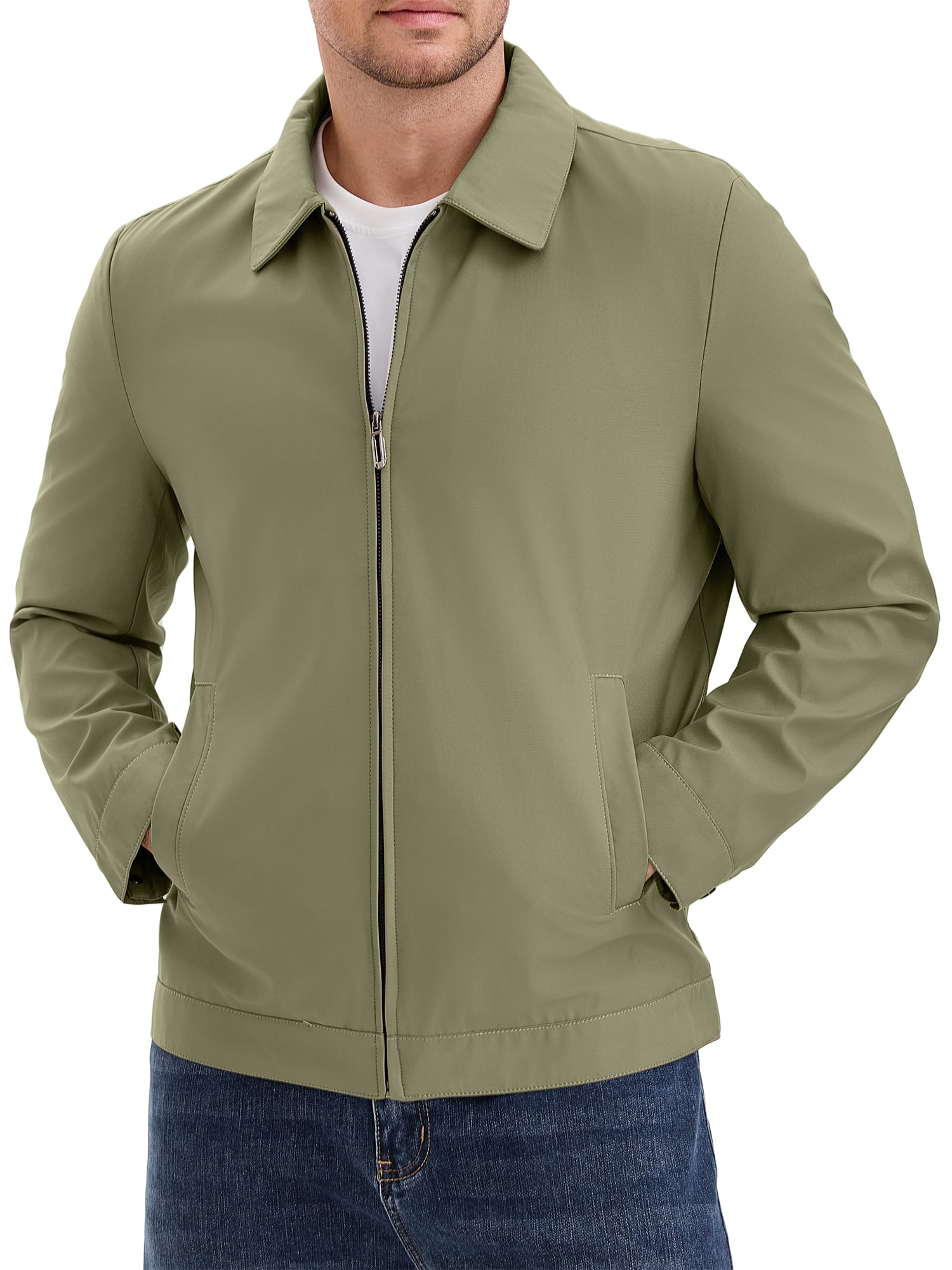 DARING DIVA Men's Long Sleeve Full Zip Up Lapel Solid Lined Jacket L Khaki