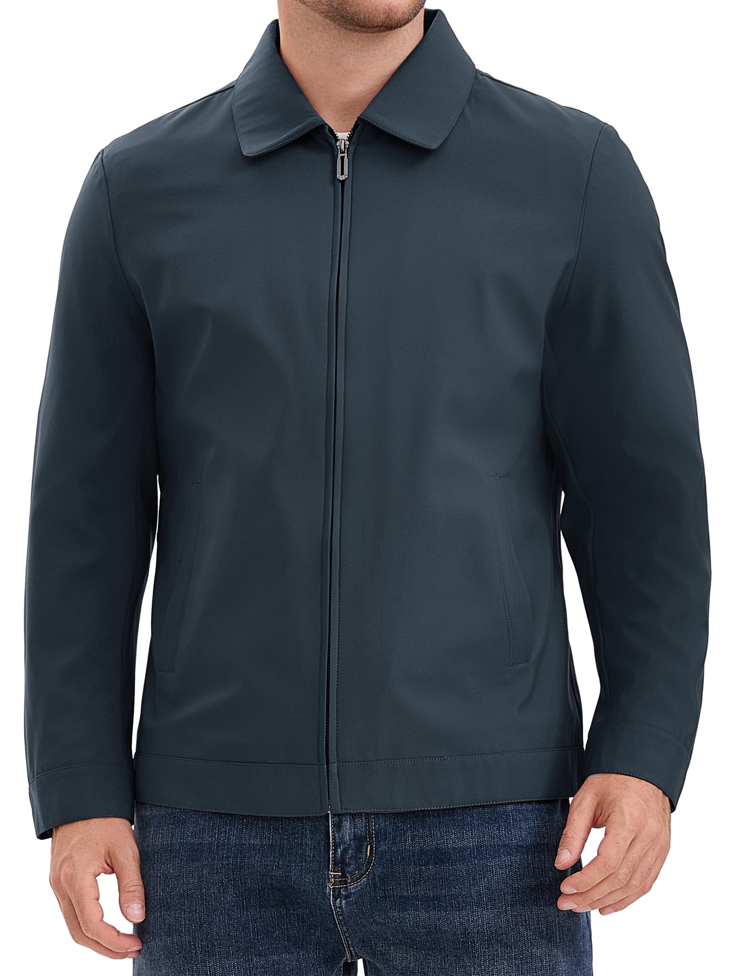 DARING DIVA Men's Long Sleeve Full Zip Up Lapel Solid Lined Jacket S Dark Blue