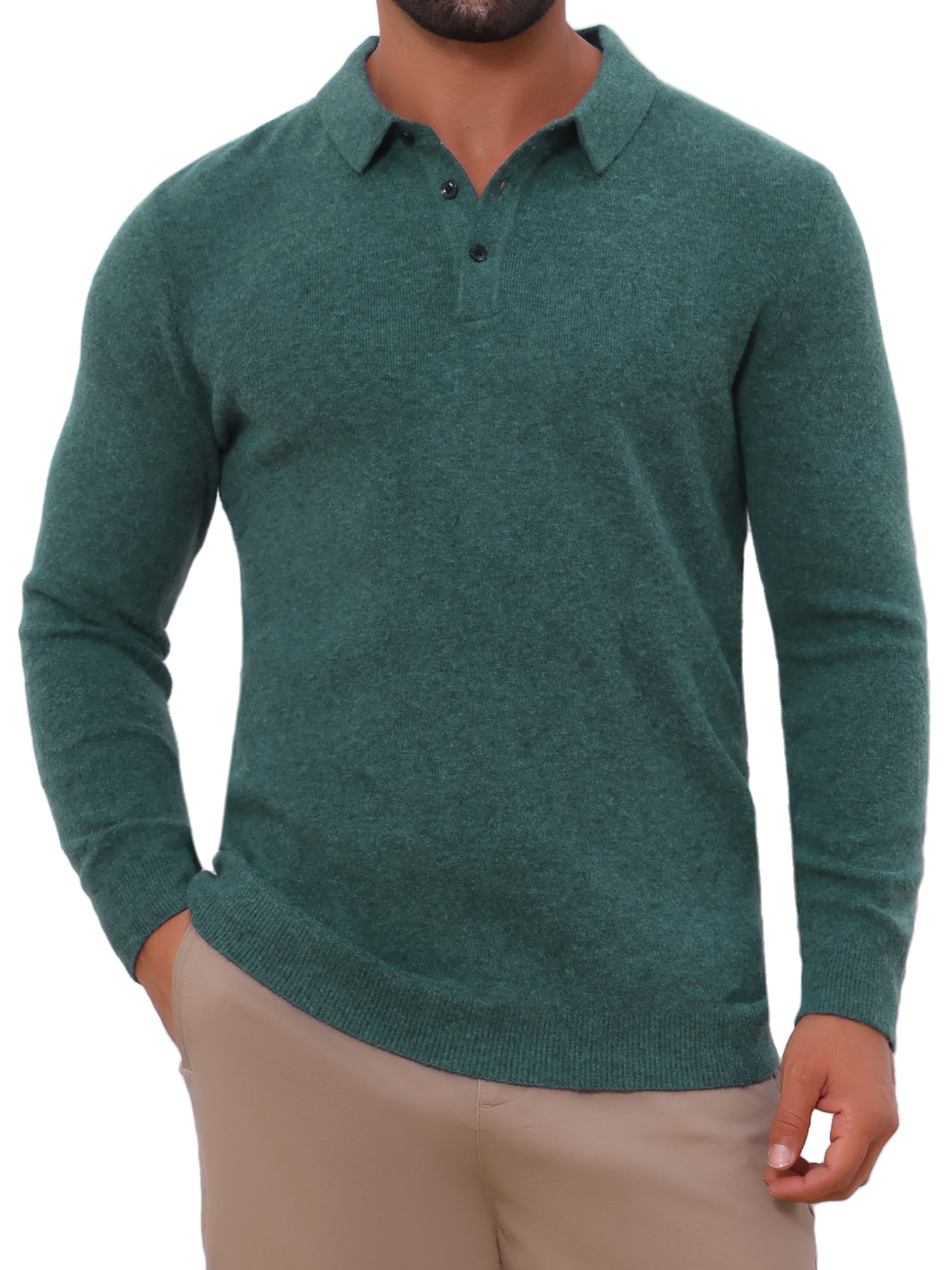 DARING DIVA Men's Long Sleeve Pullover Business Knitted Polo Shirt XL Dark Green