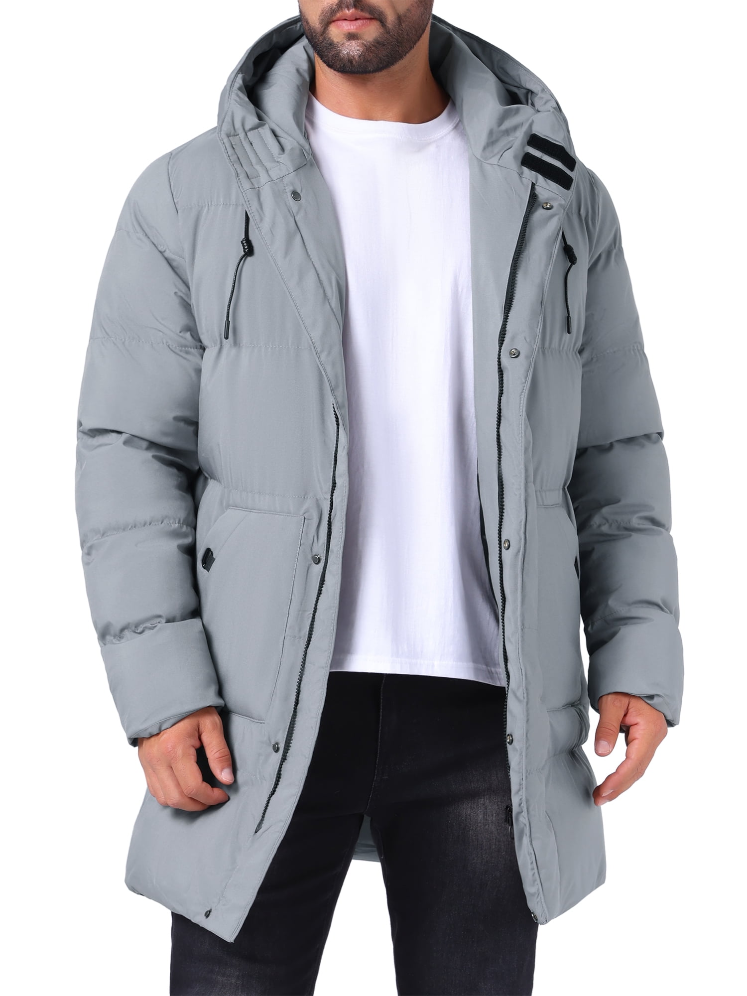 DARING DIVA Men's Mid-Length Outerwear Zipper Quilted Hooded Padded Coat M Gray