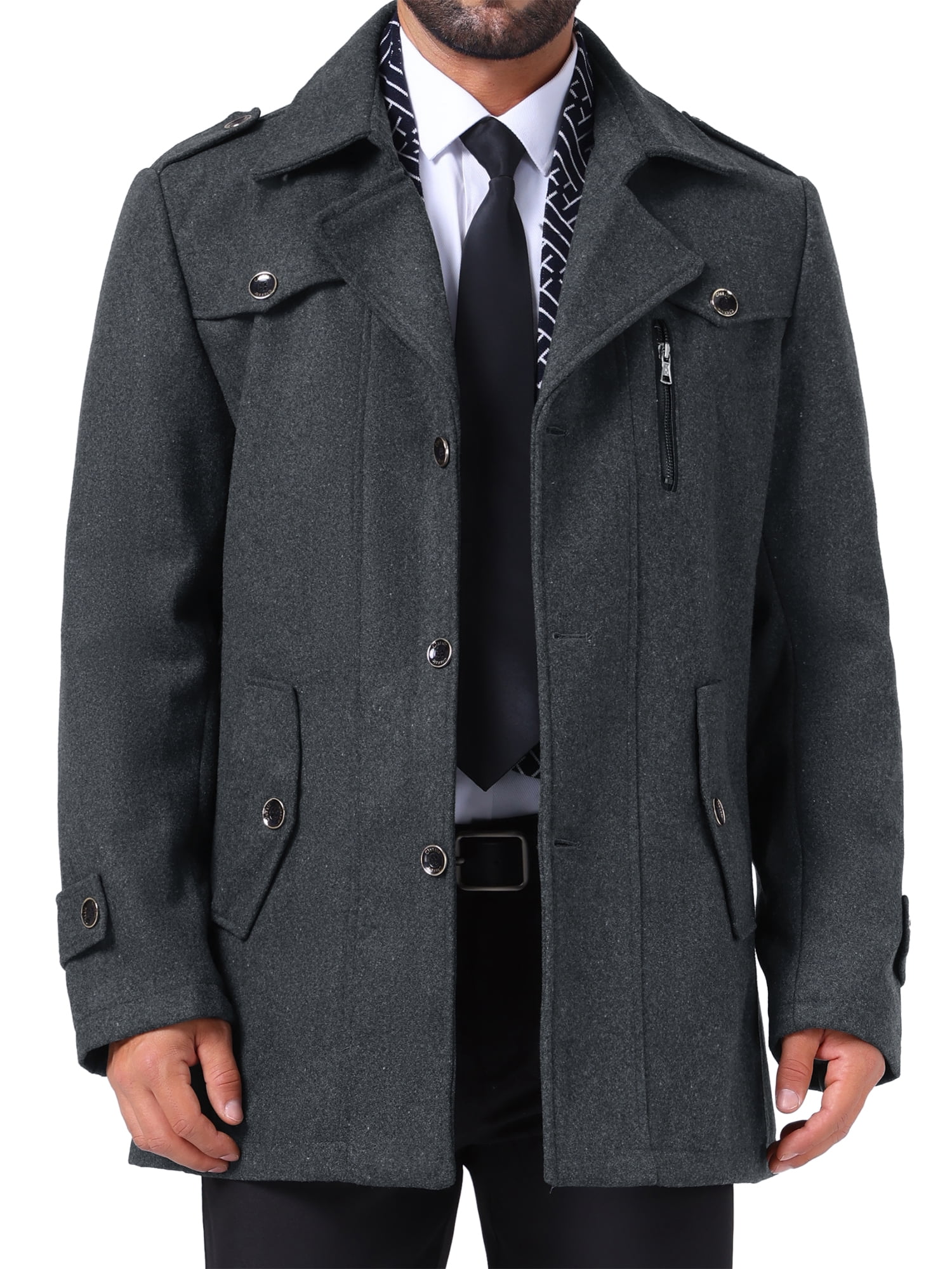 DARING DIVA Men's Mid-Length Overcoat Zipper Single Breasted Winter Coat M Gray
