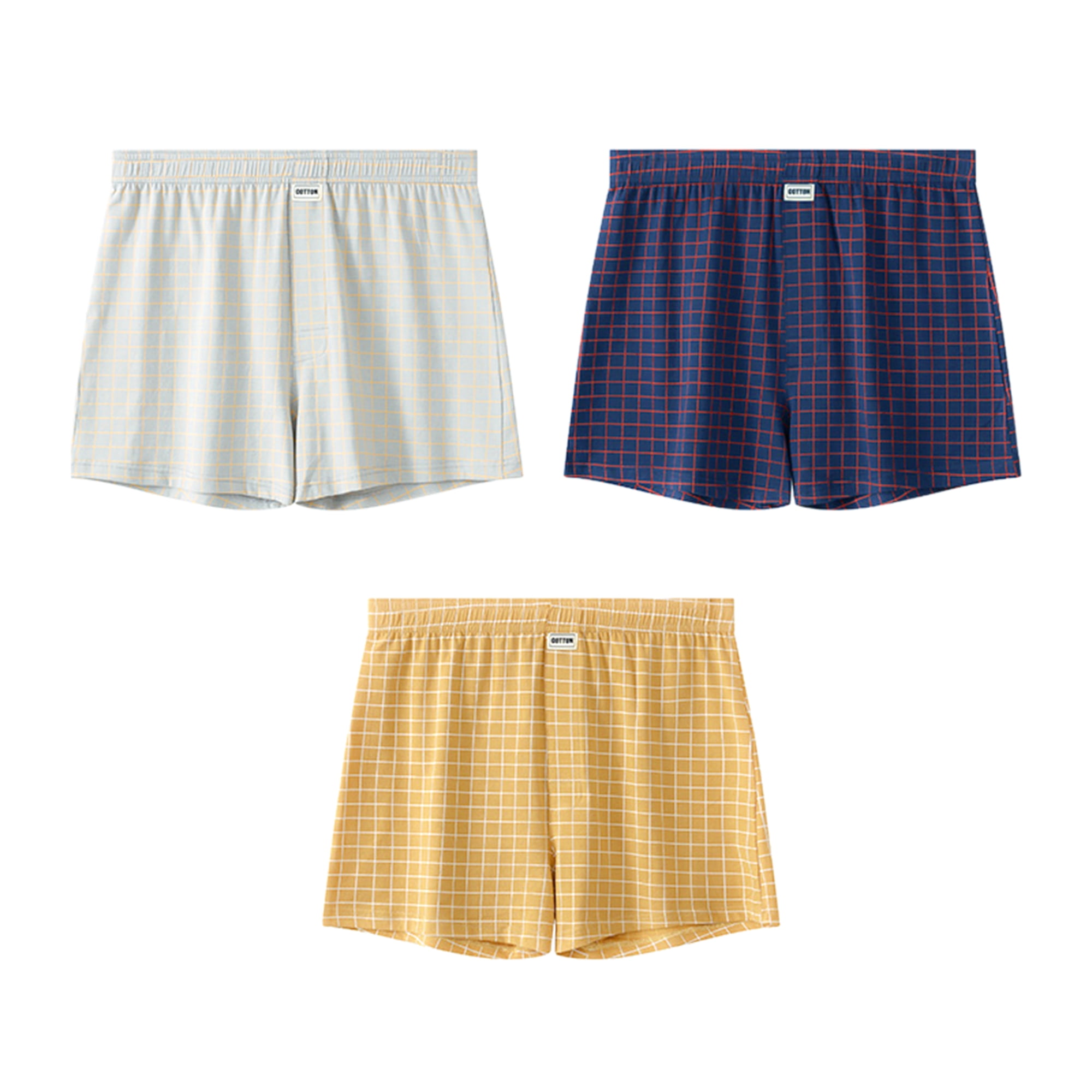 DARING DIVA Men's Mid-Waisted Plaid Boxer Shorts 30 1 Light Gray 1 Dark Blue 1 Yellow