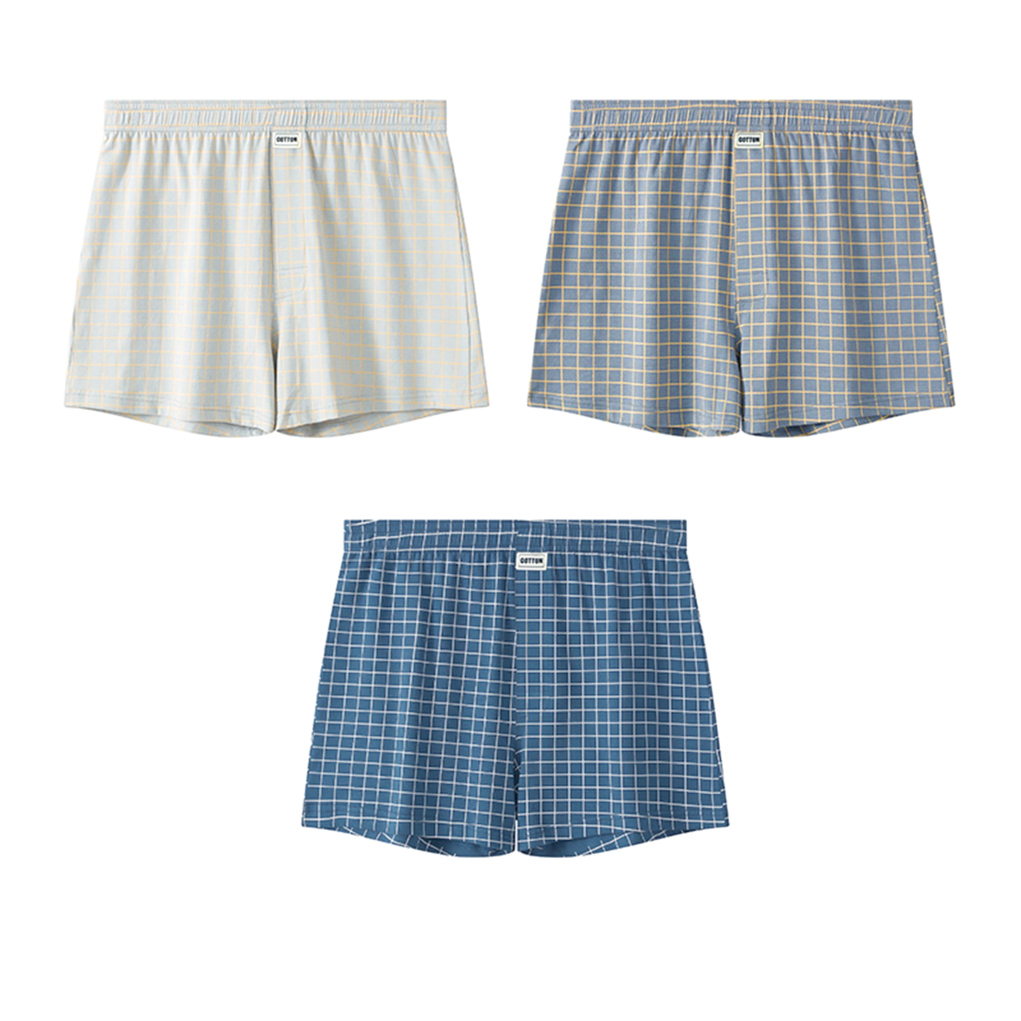 DARING DIVA Men's Mid-Waisted Plaid Boxer Shorts 30 1 Light Gray 1 Gray 1 Blue