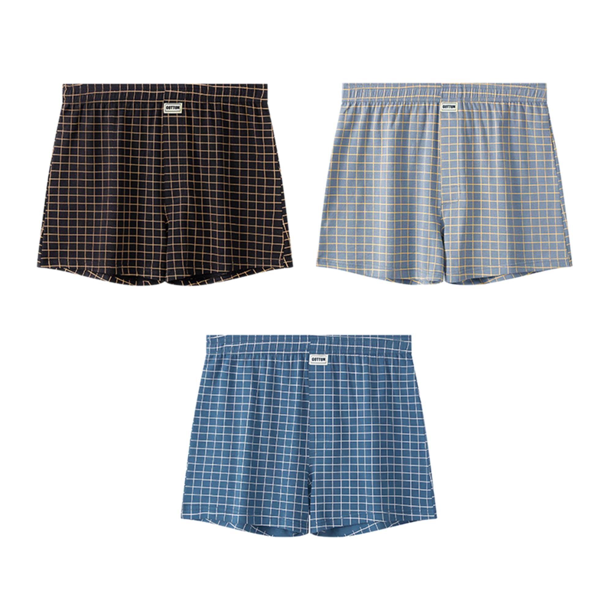 DARING DIVA Men's Mid-Waisted Plaid Boxer Shorts 32 1 Black 1 Gray 1 Blue