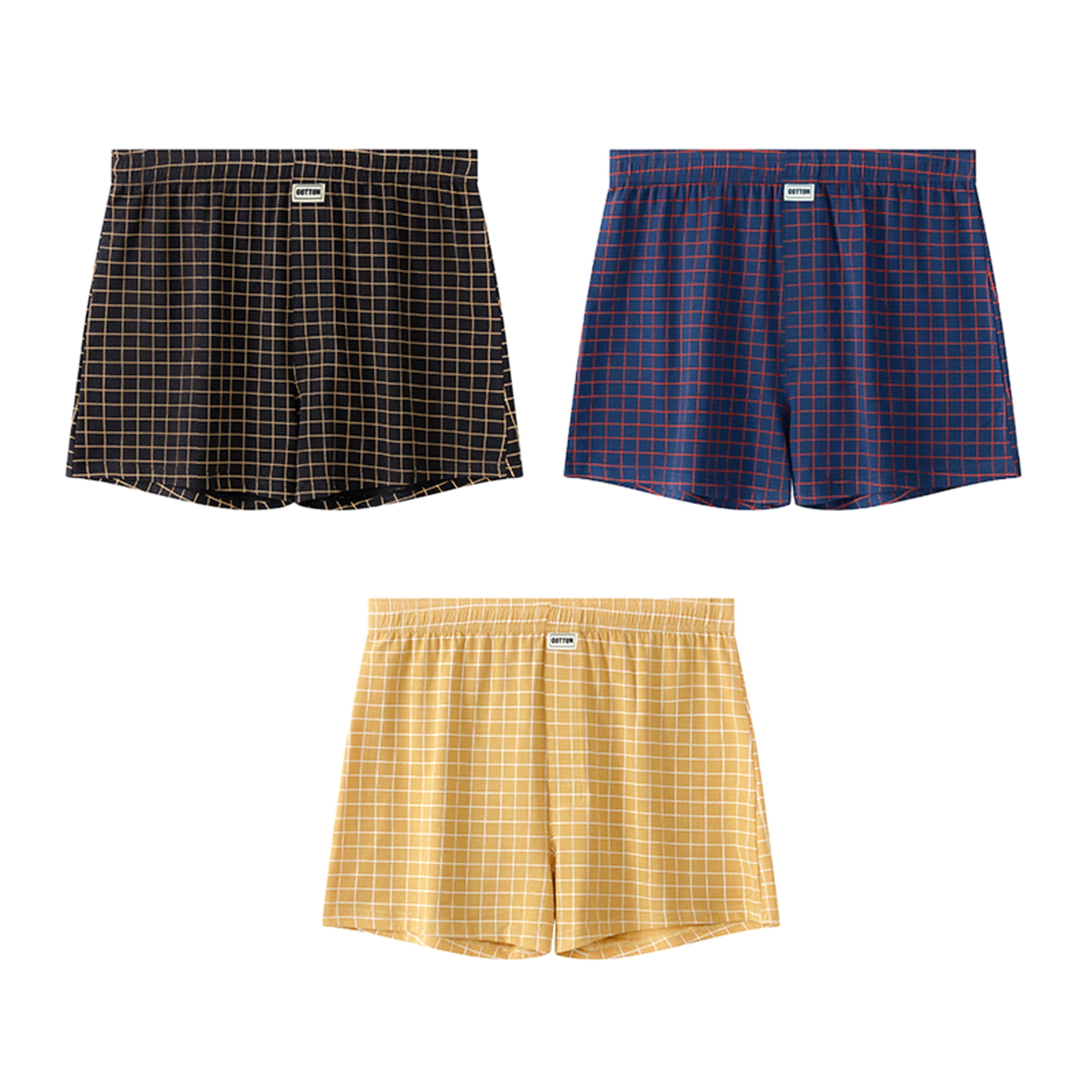 DARING DIVA Men's Mid-Waisted Plaid Boxer Shorts 36 1 Black 1 Dark Blue 1 Yellow