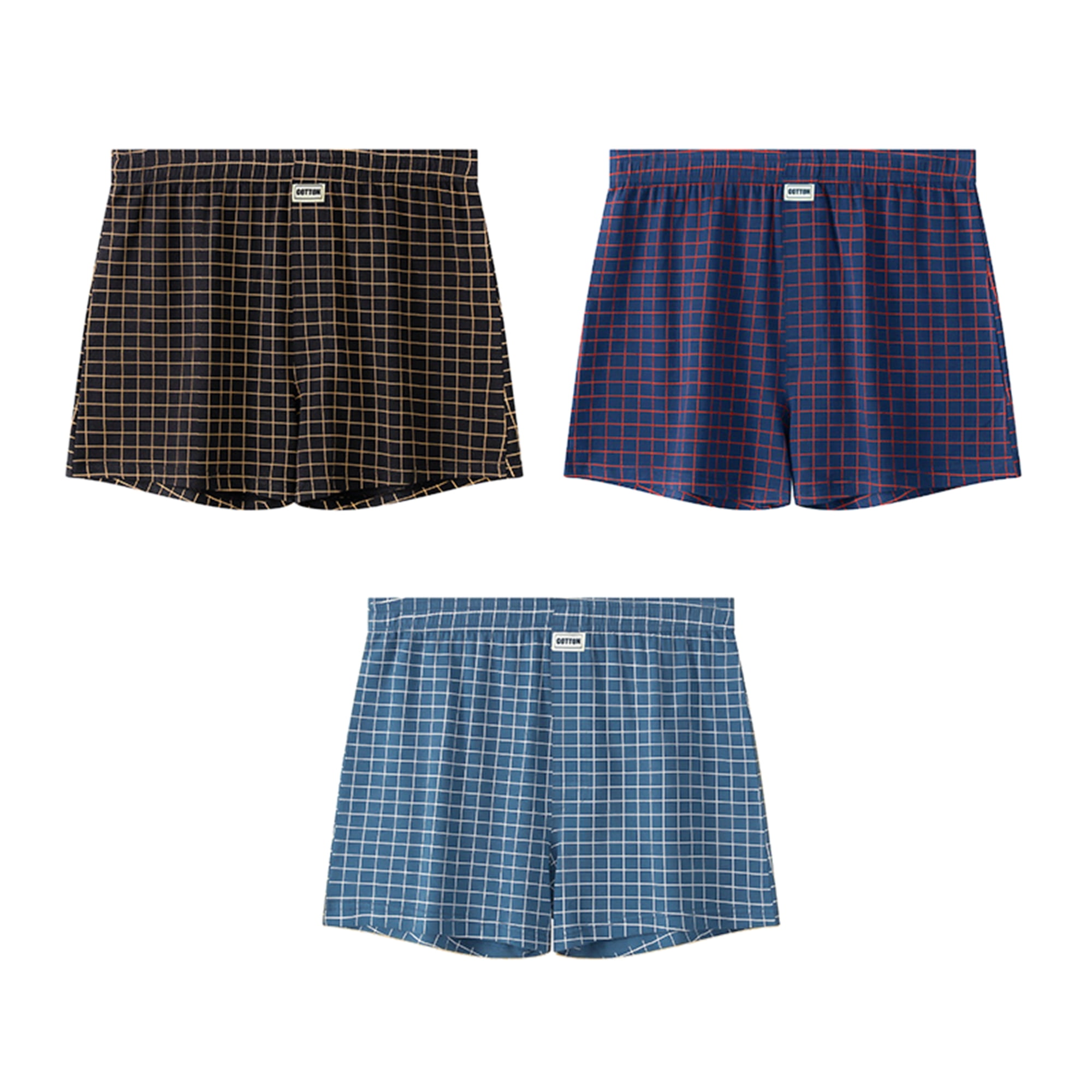 DARING DIVA Men's Mid-Waisted Plaid Boxer Shorts 38 1 Black 1 Dark Blue 1 Blue