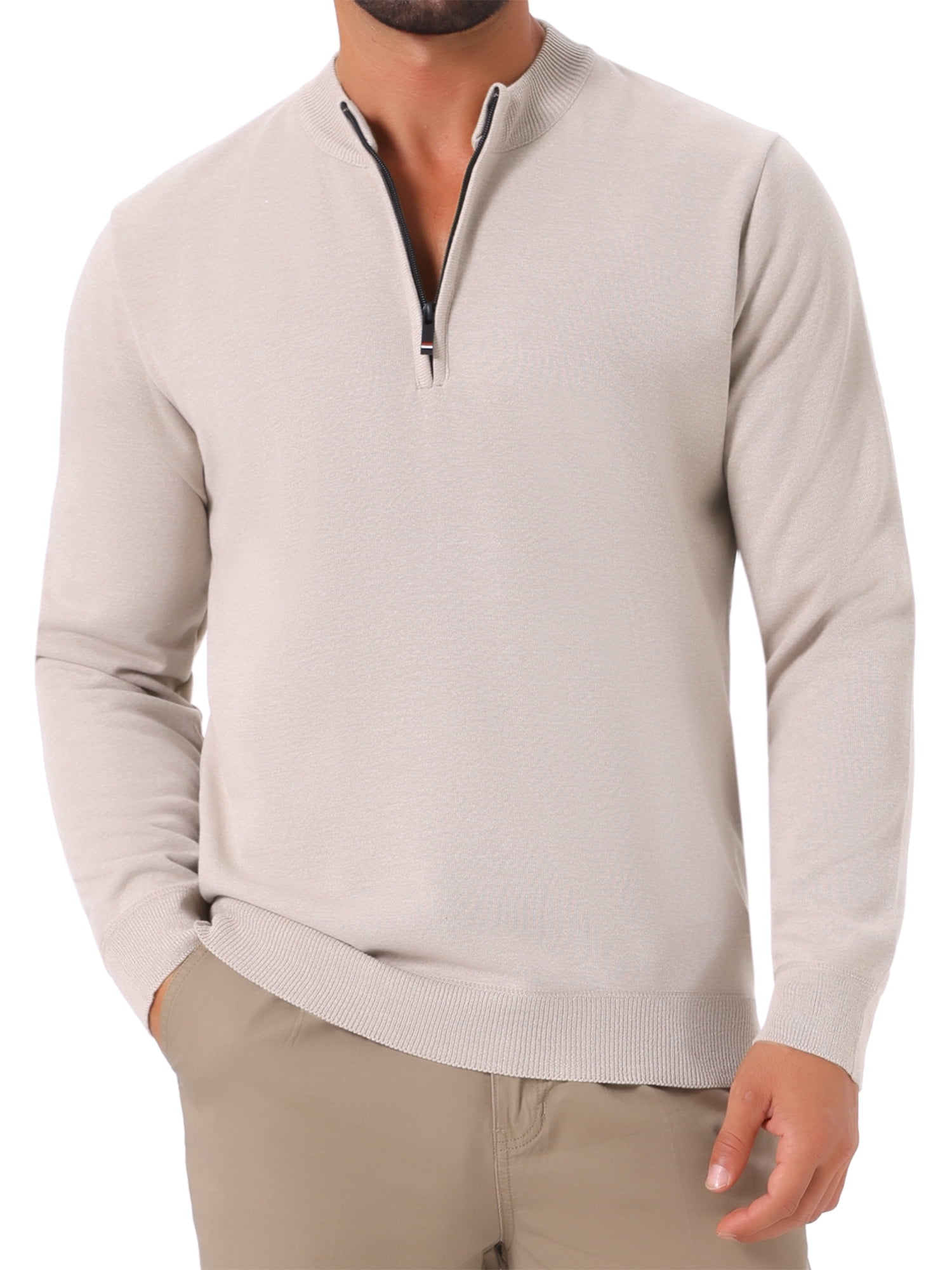 DARING DIVA Men's Mock Neck Pullover Quarter Zip Knitted Polo Sweater XL Beige