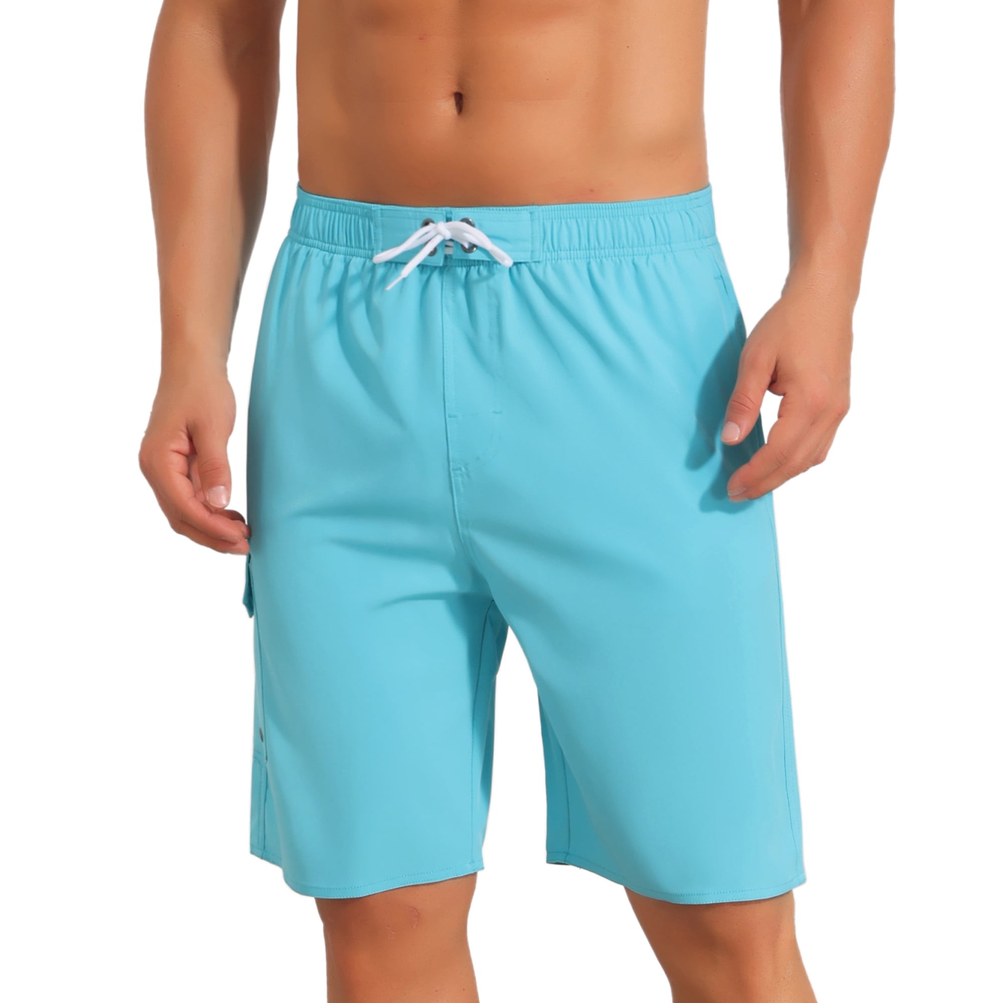 DARING DIVA Men's Multiple Pockets Beach Drawstring Waist Summer Board Shorts 38 Sky Blue