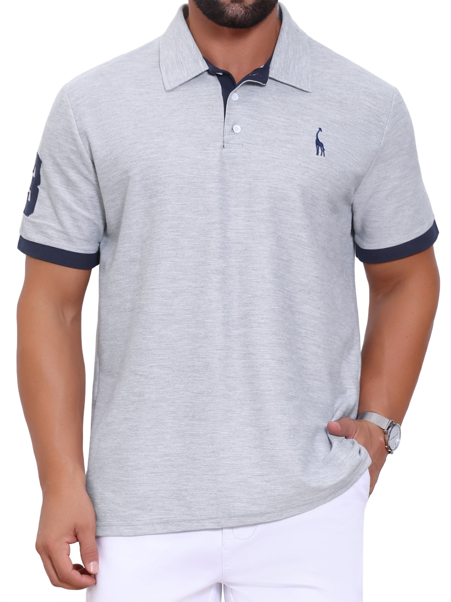 DARING DIVA Men's Pique Contrast Color Short Sleeve Golf Polo Shirts L Gray