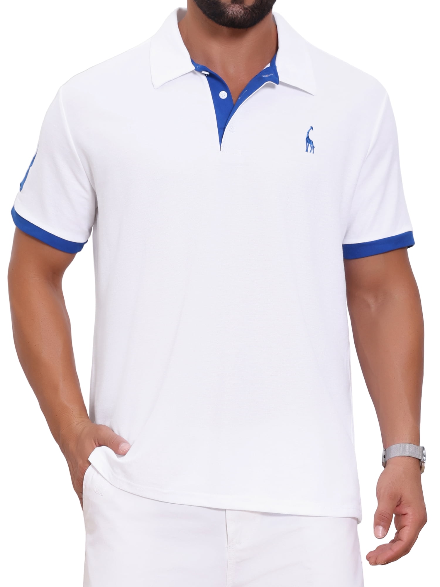 DARING DIVA Men's Pique Contrast Color Short Sleeve Golf Polo Shirts L White