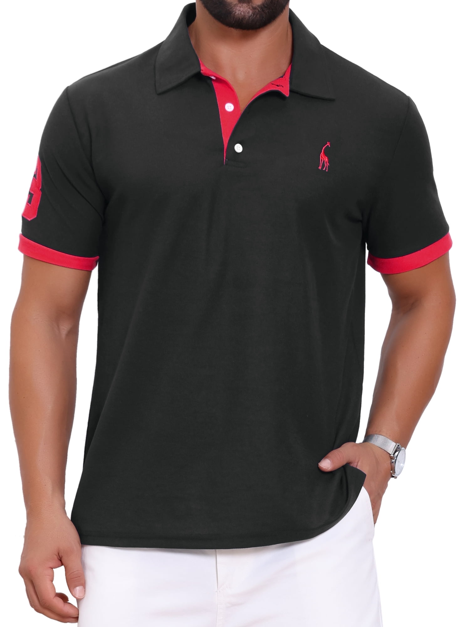 DARING DIVA Men's Pique Contrast Color Short Sleeve Golf Polo Shirts S Black