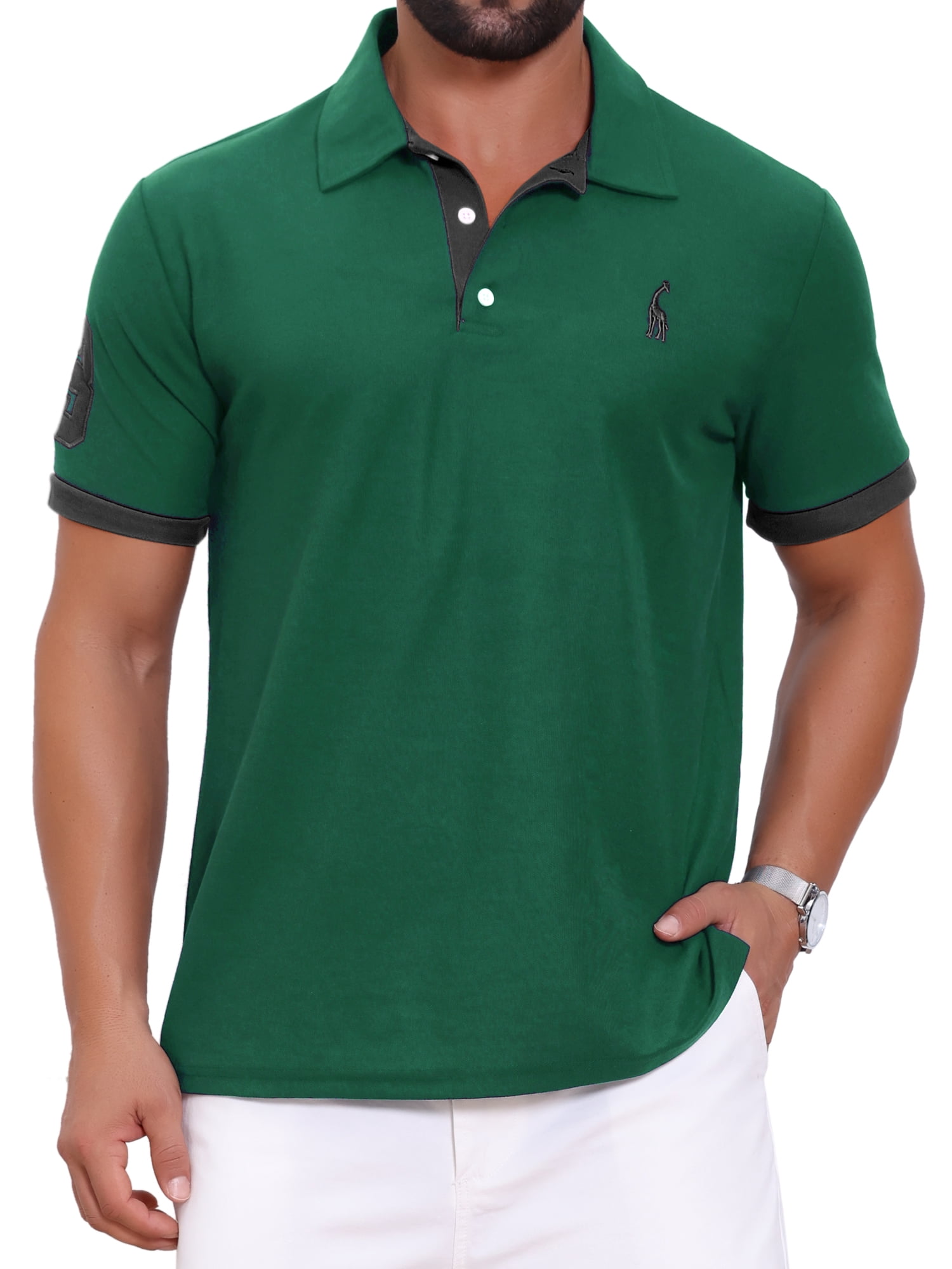 DARING DIVA Men's Pique Contrast Color Short Sleeve Golf Polo Shirts S Green