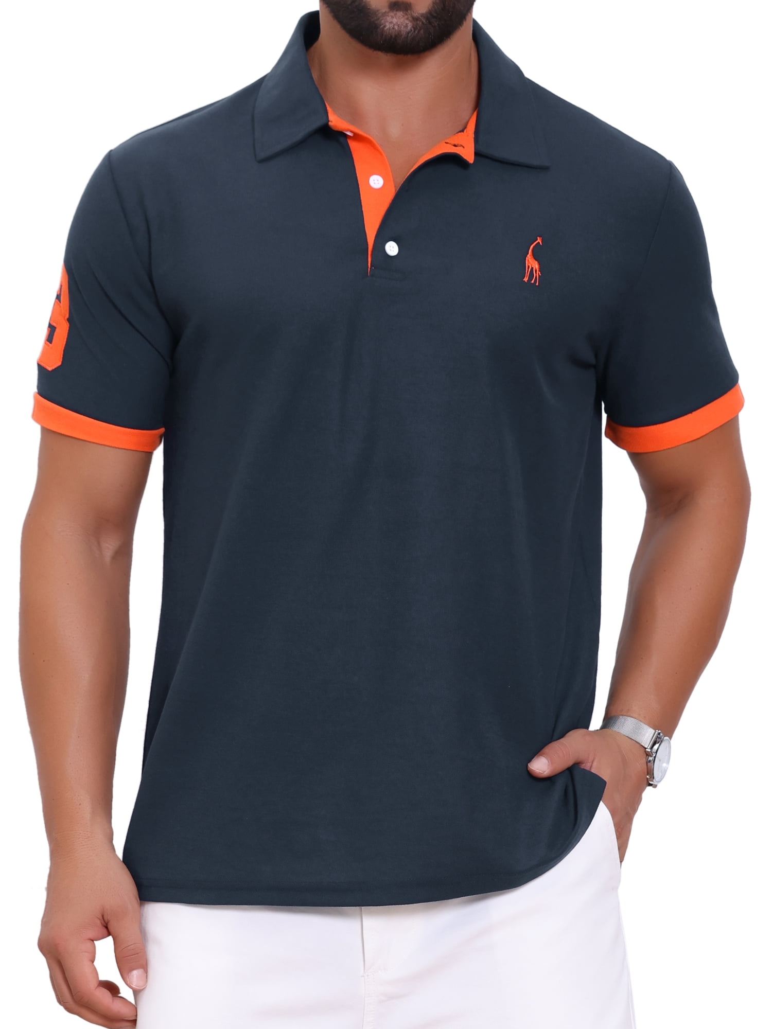 DARING DIVA Men's Pique Contrast Color Short Sleeve Golf Polo Shirts S Navy Blue
