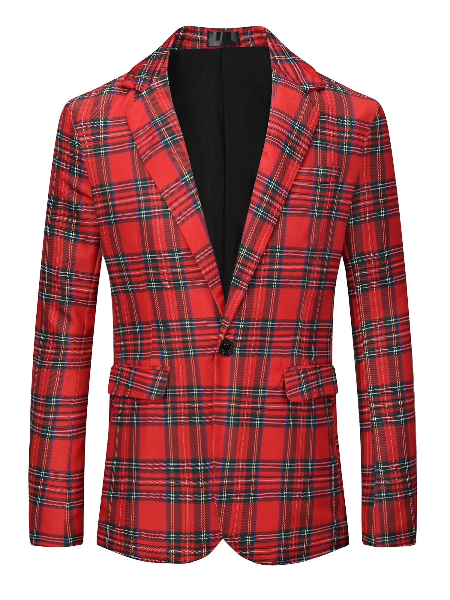 DARING DIVA Men's Plaid Blazers Notch Lapel Checked Wedding Dinner Sports Coat S Red