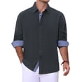 thumbnail image 1 of DARING DIVA Men's Plaid Collar Long Sleeve Button Down Business Dress Shirt Navy Blue 4XL, 1 of 7