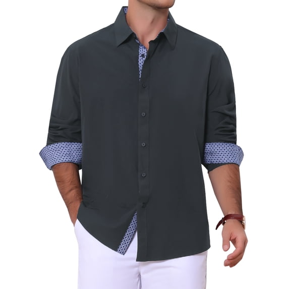 DARING DIVA Men's Plaid Collar Long Sleeve Button Down Business Dress Shirt Navy Blue 4XL