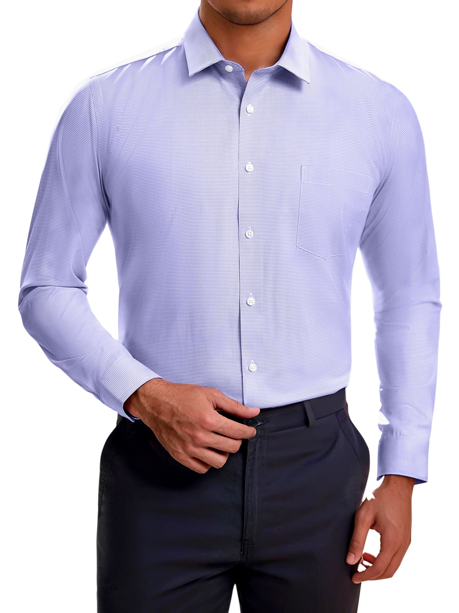 DARING DIVA Men's Plaid Long Sleeved Button Down Houndstooth Dress Shirts L Light Purple