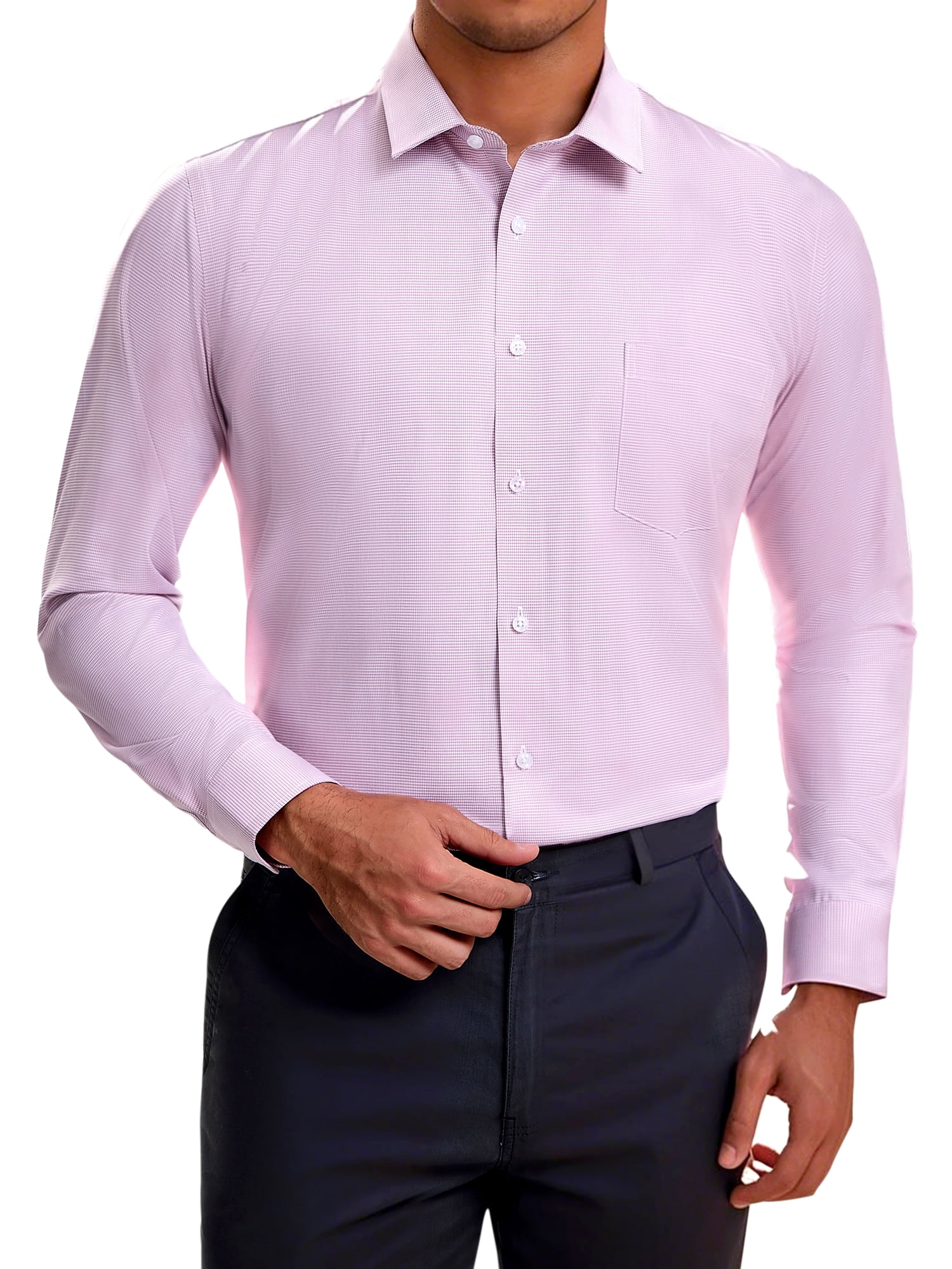 DARING DIVA Men's Plaid Long Sleeved Button Down Houndstooth Dress Shirts L Pink