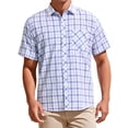thumbnail image 1 of DARING DIVA Men's Plaid Short Sleeved Button Down Business Checked Dress Shirt M Blue, 1 of 6