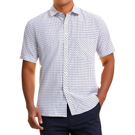 DARING DIVA Men's Plaid Short Sleeved Button Down Business Checked Dress Shirt XL Gray