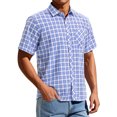 thumbnail image 1 of DARING DIVA Men's Plaid Short Sleeved Button Down Business Checked Shirt M Navy White, 1 of 6