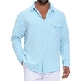 thumbnail image 1 of DARING DIVA Men's Plaid Textured Casual Long Sleeve Button Down Shirt S Sky Blue, 1 of 7