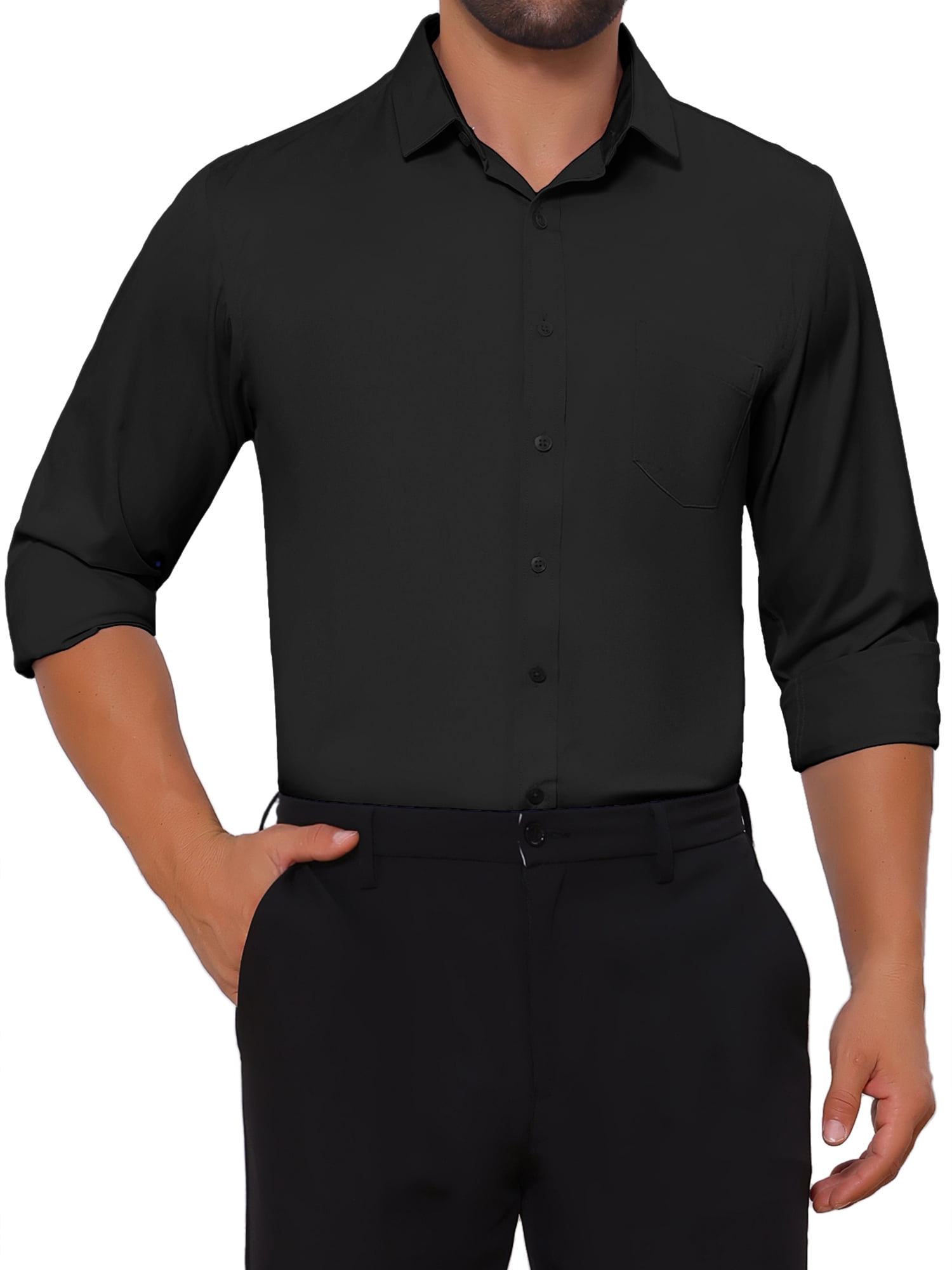 DARING DIVA Men's Point Collar Button Long Sleeve Business Shirts 2XL Black