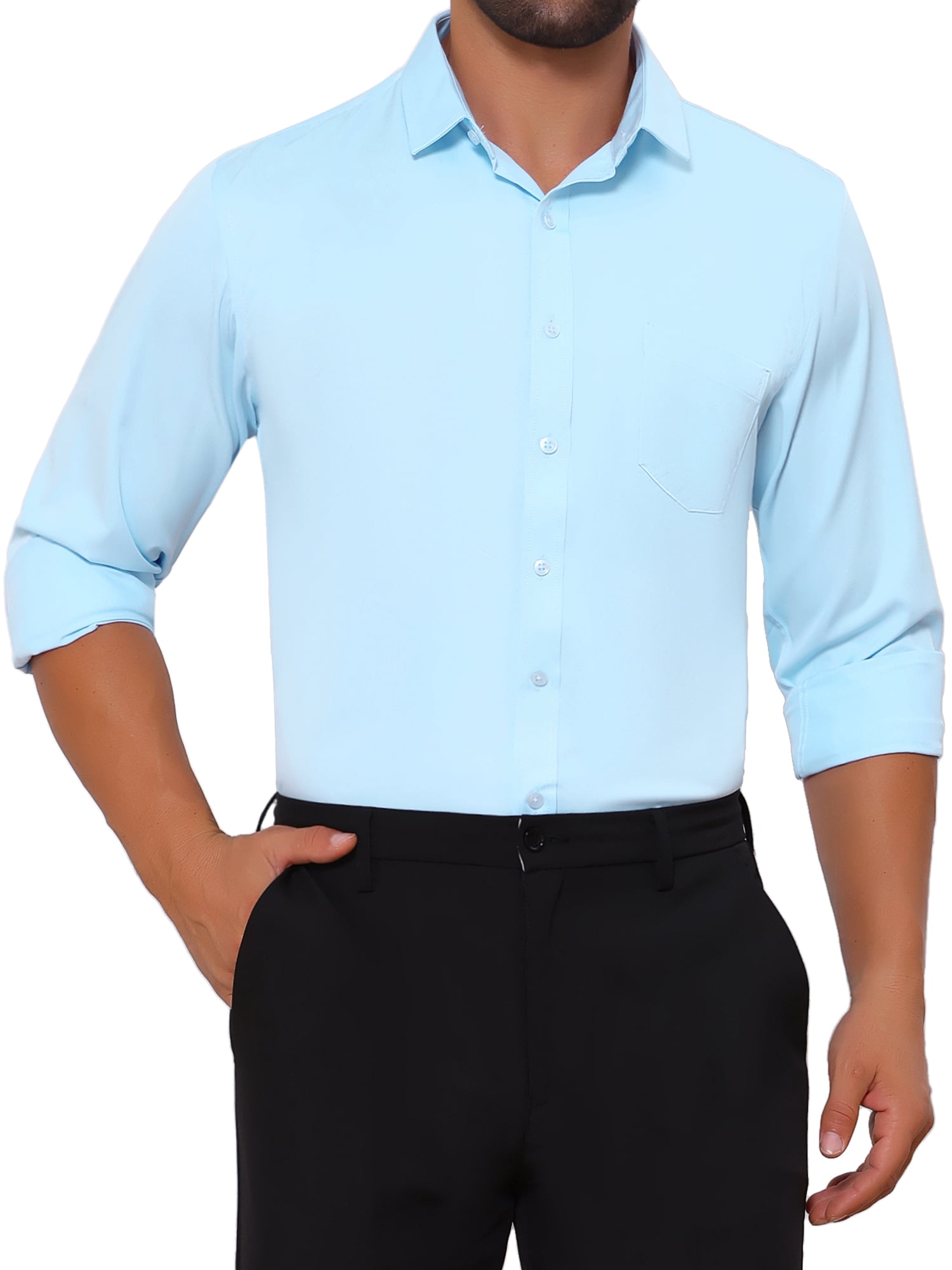 DARING DIVA Men's Point Collar Button Long Sleeve Business Shirts XL Light Blue