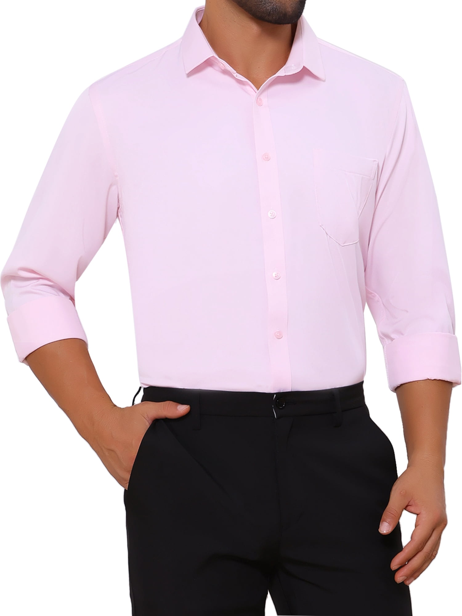DARING DIVA Men's Point Collar Button Long Sleeve Business Shirts XL Pink