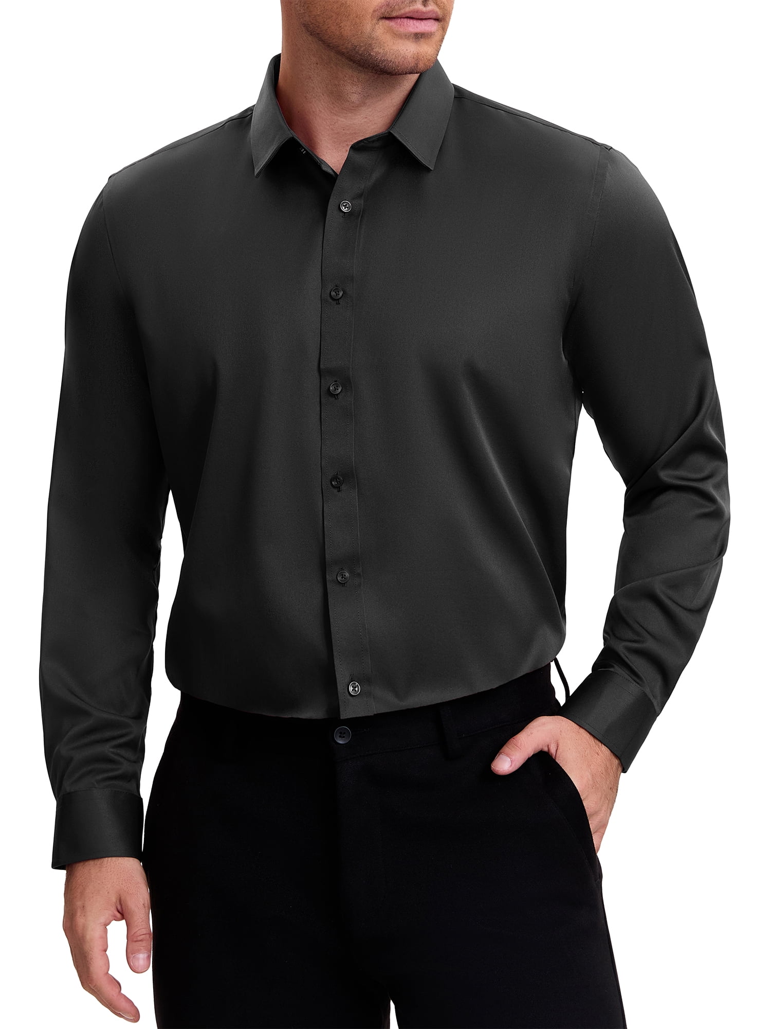 DARING DIVA Men's Point Collar Long Sleeve Button Down Formal Shirts 2XL Black