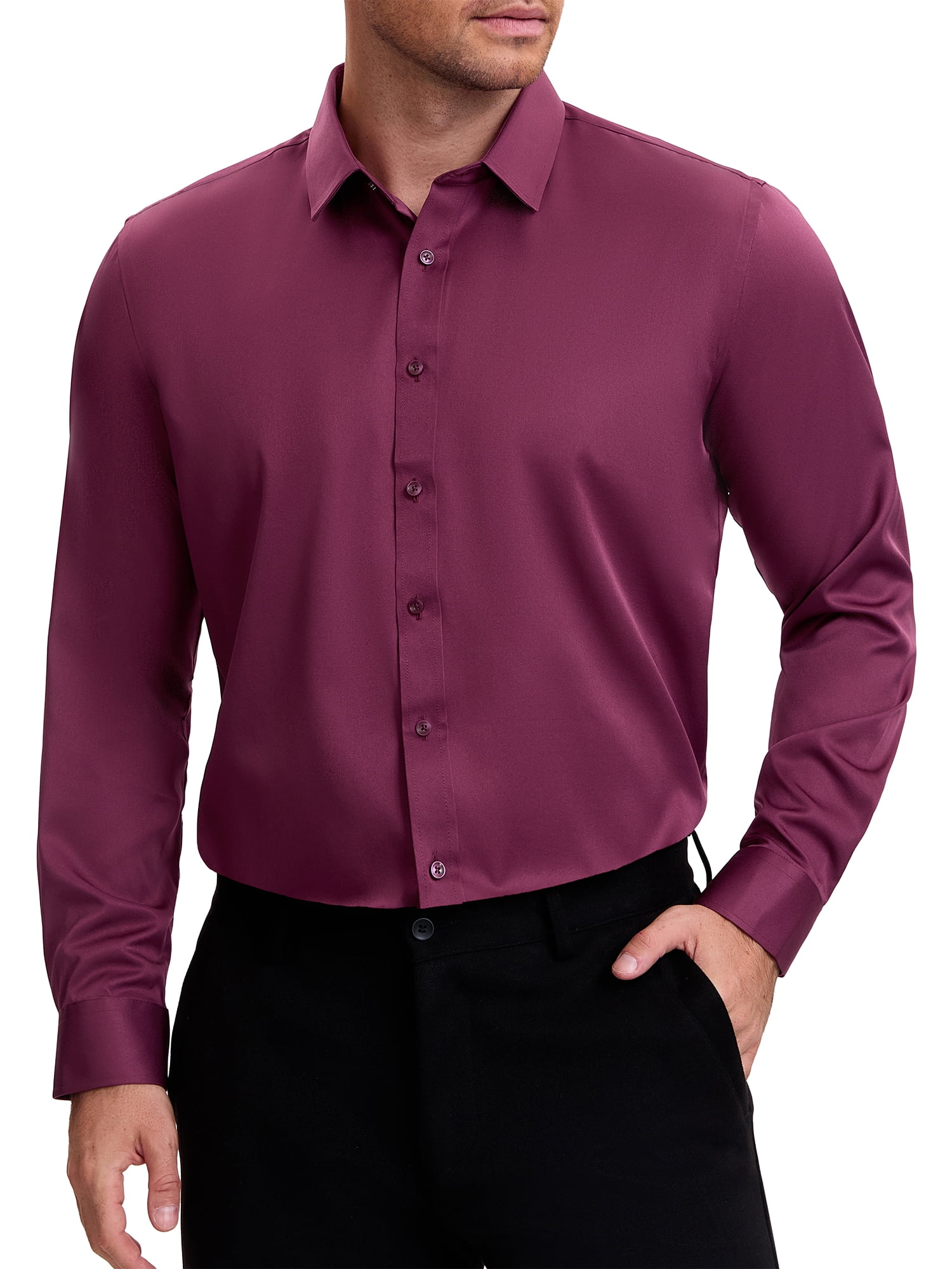 DARING DIVA Men's Point Collar Long Sleeve Button Down Formal Shirts 2XL Burgundy