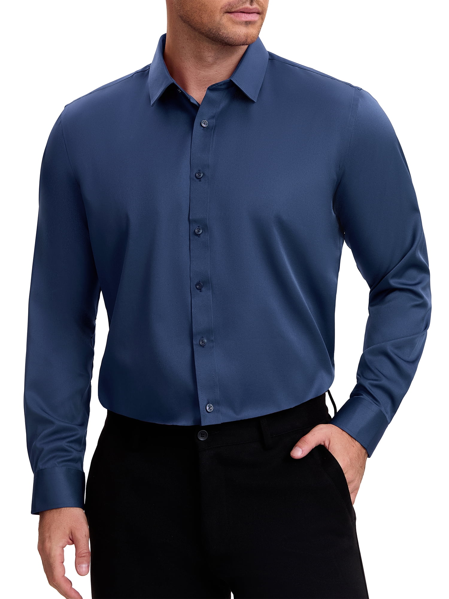 DARING DIVA Men's Point Collar Long Sleeve Button Down Formal Shirts 2XL Dark Blue