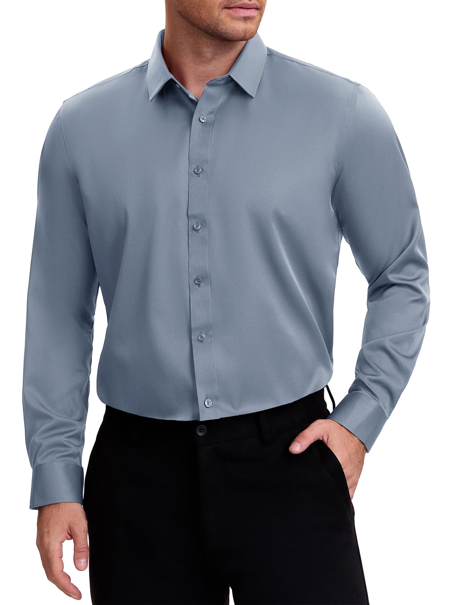 DARING DIVA Men's Point Collar Long Sleeve Button Down Formal Shirts 3XL Gray